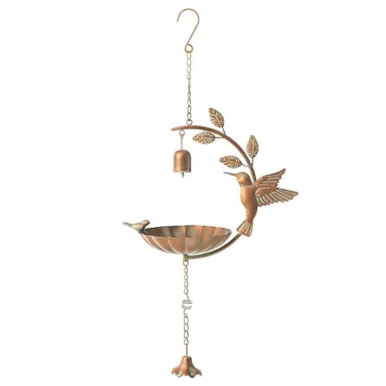 Glitzhome&reg; 25" Faux Copper Patina Finish Hummingbird Hanging Bird Feeder {1}