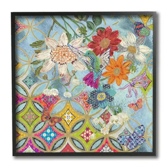 Stupell Industries Circular Arabesque Abstract Floral Hummingbird Framed Wall Art {1}