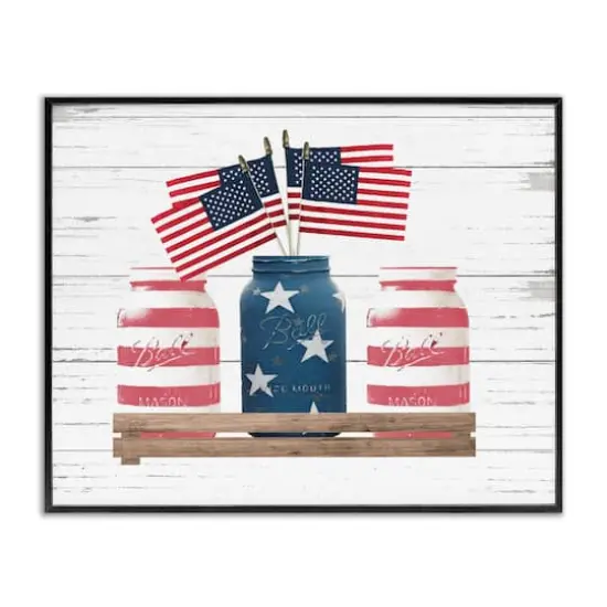 Stupell Industries Rustic Patriotic Jars American Pride Flag Design Framed Giclee Art Black {1}