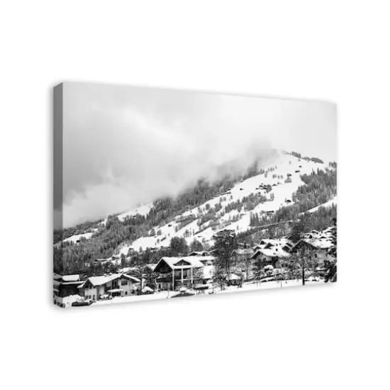Grayscale Mountain Homes 36x24 Canvas Wall Art {3}