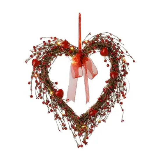 Glitzhome&reg; 17" Lighted Valentine's Berry Heart Wreath {1}