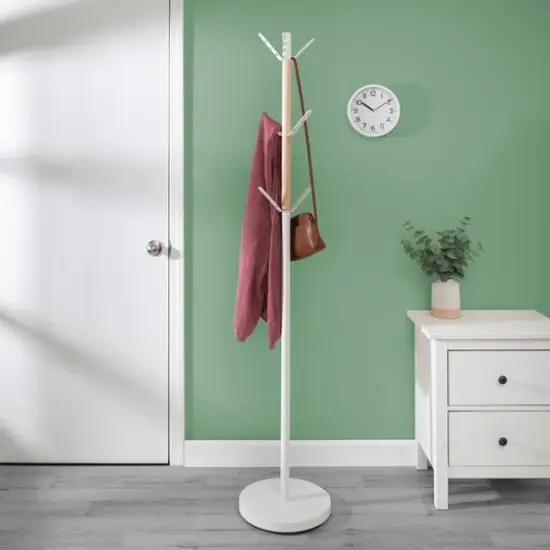 Honey Can Do 70" White Modern Standing Coat Rack {3}