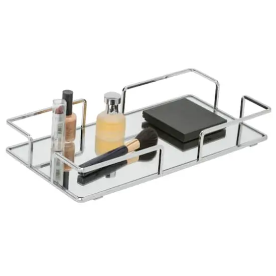 Home Details 14" Chrome Modern Rectangular Mirror Vanity Tray {1}