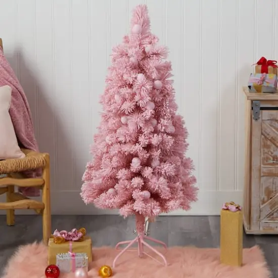 4ft. Pre-Lit Frosted Pink Cashmere Artificial Christmas Tree, Multicolor LED Lights {3}