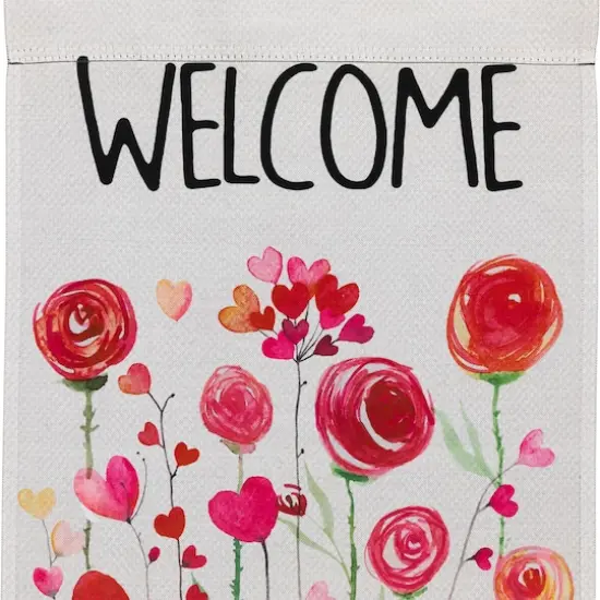 18" Roses & Hearts Floral Welcome Garden Flag {5}