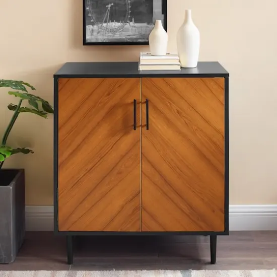 Walker Edison Black Modern Bookmatch Accent Cabinet {6}