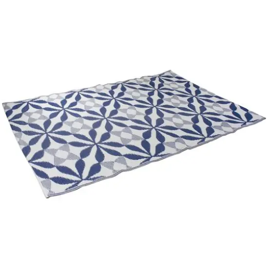 Blue & White Floral Rectangular Outdoor Area Rug, 4ft. x 6ft. {4}