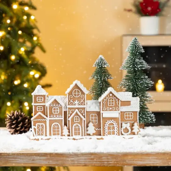 Glitzhome&reg; 12" Christmas Resin Gingerbread Townhouse Table Decor {4}