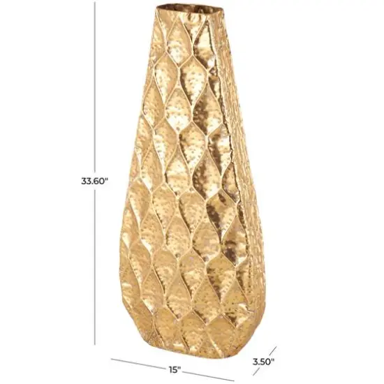33.5" Gold Metal Textured Concaved Teardrop Vase with Spotted Gray Accents {8}