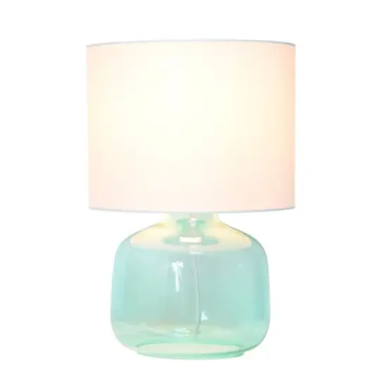 Simple Designs 14" Glass Table Lamp with White Fabric Shade Aqua/White {3}