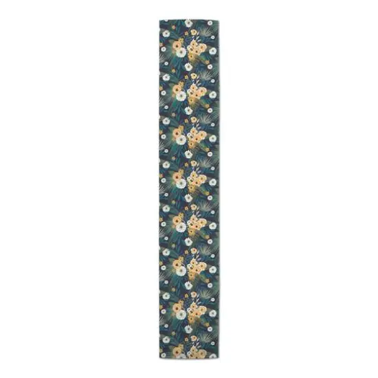 72" Tropical Floral Cotton Twill Runner Navy {4}
