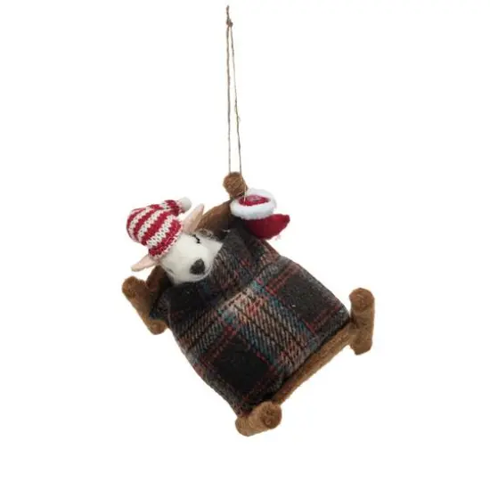 Hello Honey&reg; 6.25" Handmade Wool Felt Mouse in Bed Ornament with Hat & Stocking {1}