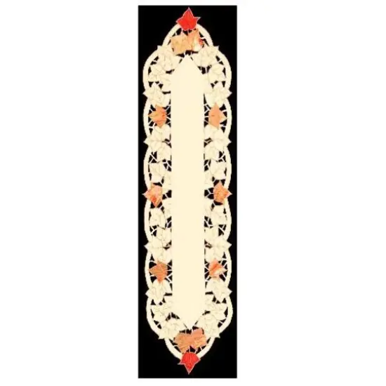 54" Beige & Red Autumn Elegance Embroidered Fall Leaf Table Runner {1}