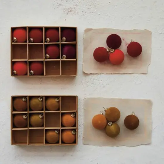 Hello Honey® 2" Brown Round Flocked Plastic Ball Ornament Set {3}