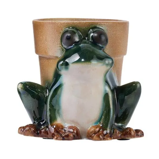 Hello Honey&reg; 5.5" Green Stoneware Frog Planter {7}
