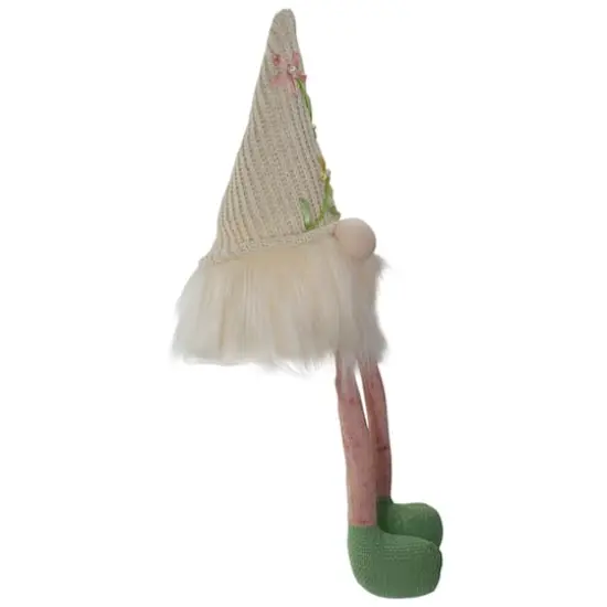 17" Lighted Cream & Pink Sitting Gnome with Knitted Hat Figure {5}
