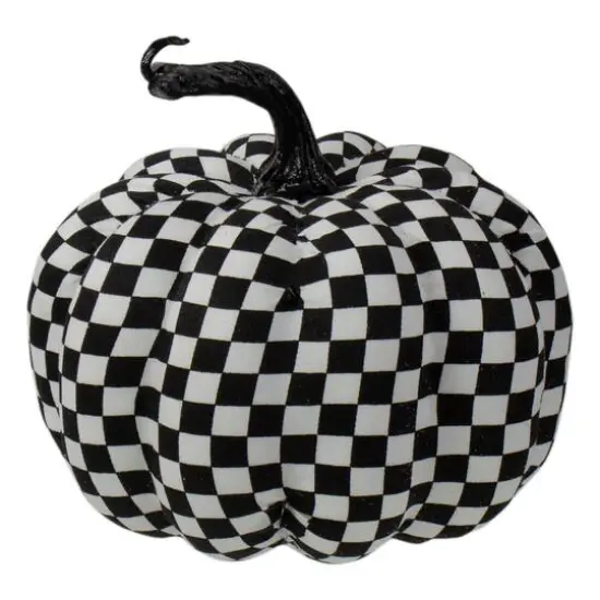 6.5" White & Black Plaid Fall Harvest Tabletop Pumpkin {3}