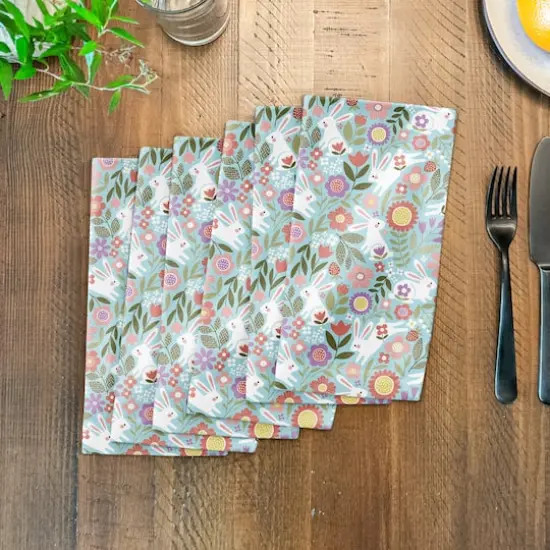Pastel Bunny Floral Pattern 10" x 10" Cotton Twill Napkin {4}