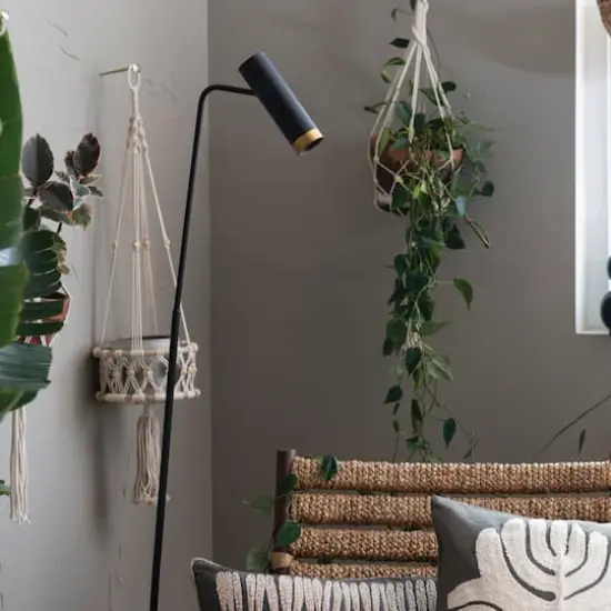 Hello Honey® 33.5" Natural Handwoven Cotton Macramé & Rattan Plant Hanger with Wood Beads {4}