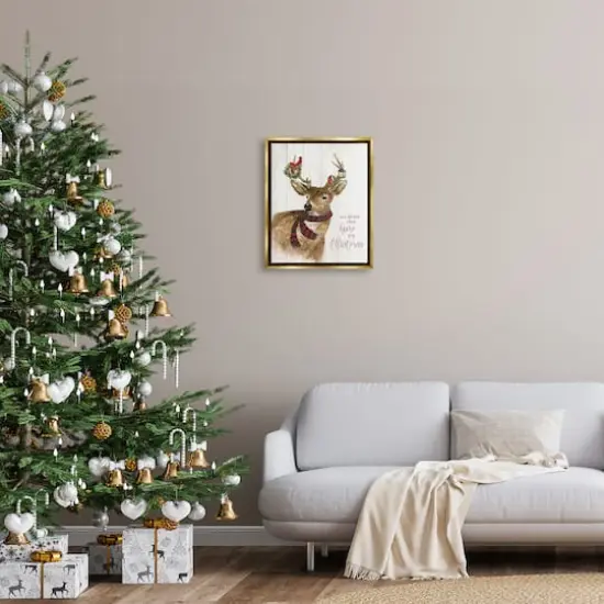 Stupell Industries All Roads Lead Home Christmas Deer Framed Floater Canvas Wall Art Gold {3}