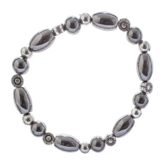 John Bead Hematite Black Natural Stone Stretch Bracelet Black No 72 {5}