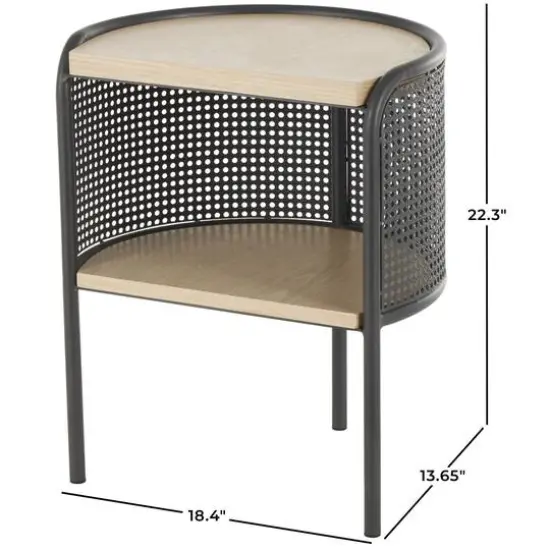 22.25" Light Brown Wooden Half-Moon Two-Toned 1-Shelf Accent Table with Mesh Back Panel {8}