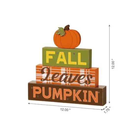 Glitzhome&reg; 12" LED Lighted Fall Wooden Block Word Sign {4}