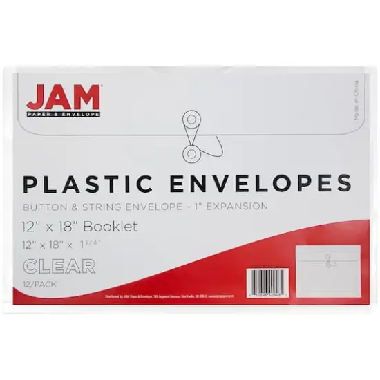 JAM Paper 12" x 18" Clear Plastic Button & String Tie Closure Envelopes, 12ct. {4}