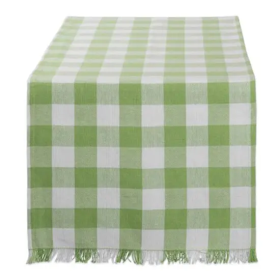 DII&reg; 72" Heavyweight Check Fringed Table Runner Bark Brown {2}