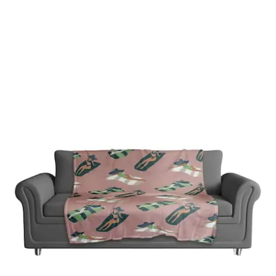 Pink Sun Bathers Pattern Coral Fleece Blanket {4}