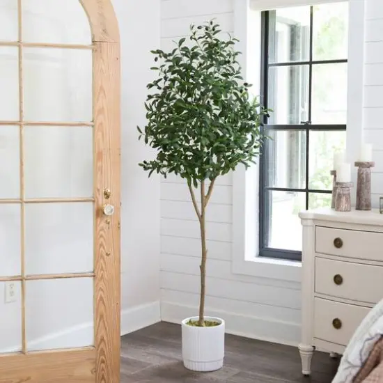 6ft. Artificial Olive Tree with White Decorative Planter {7}