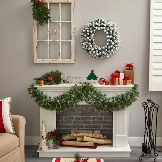 24" White LED Lights Flocked Artificial Christmas Wreath {8}