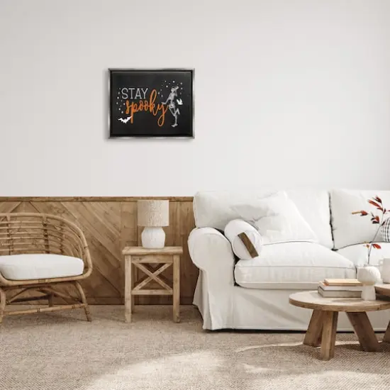 Stupell Industries Stay Spooky Skeleton Framed Floater Canvas Wall Art Gray {3}