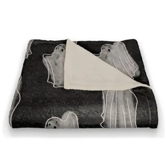 Black Haunty Ghost Pattern Fleece Blanket {3}