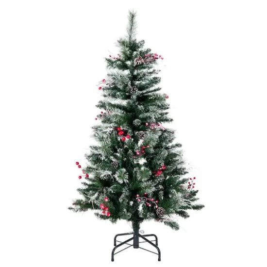 4.5ft. Unlit Snow Tipped Pine & Berry Artificial Christmas Tree {1}