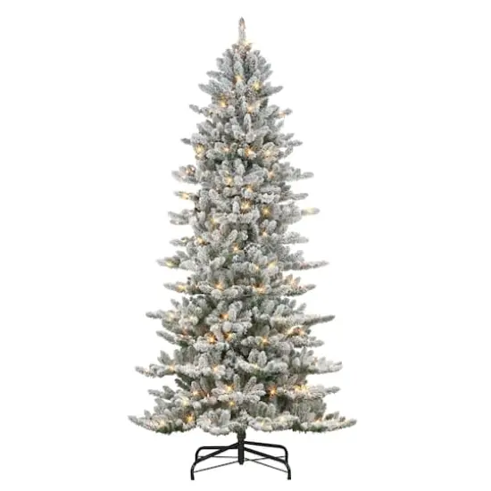 9ft. Pre-Lit Slim Flocked Royal Majestic Artificial Spruce Christmas Tree, Clear Lights {1}