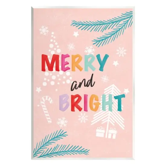 Stupell Industries Merry & Bright Pastel Phrase Wall Plaque Art {1}