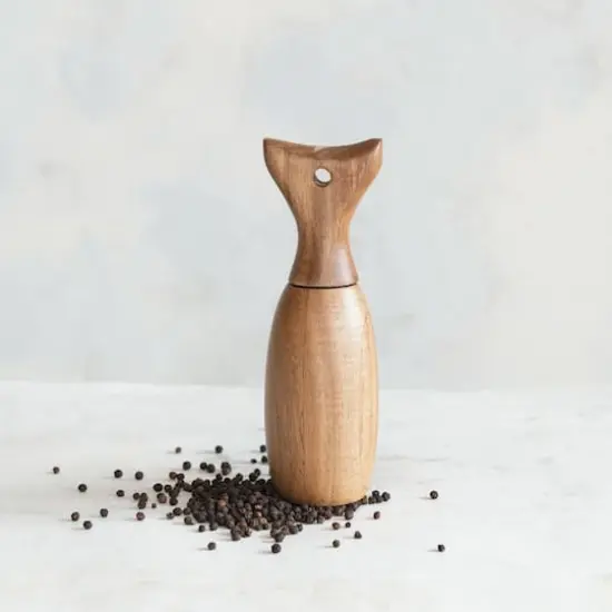 Hello Honey® 7.75" Natural Acacia Wood Fish Tail Shaped Pepper Mill {3}