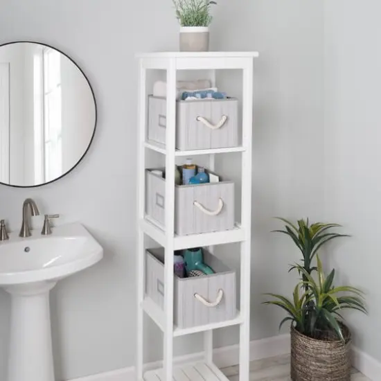 Honey Can Do Gray Stripes Large Collapsible Fabric Storage Bins with Handles, 3ct. {15}