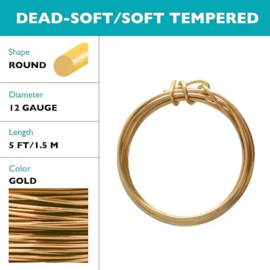 The Beadsmith&reg; Wire Elements&trade; 12 Gauge Gold Tarnish Resistant Soft Temper Wire, 5ft. {5}