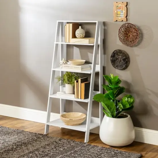 Walker Edison 55" White Modern Ladder Bookshelf {5}