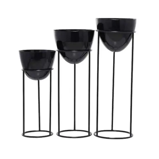 Set of 3 Black Iron Contemporary Planters, 13" x 13" x 13" {12}