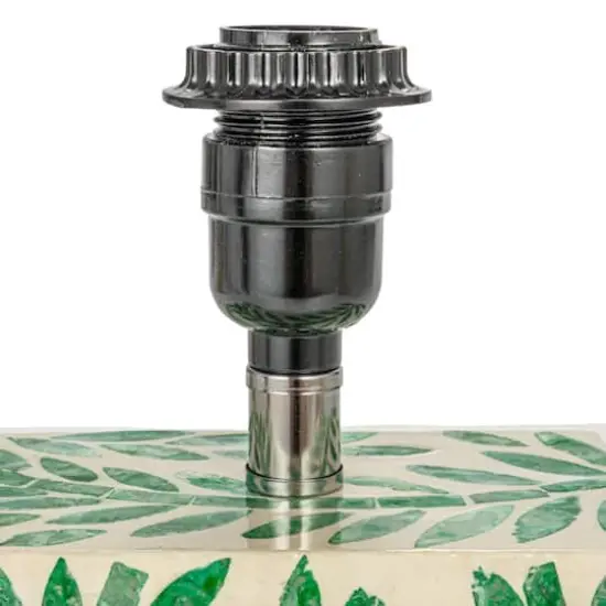 Hello Honey® 14" Green Botanical Pattern Reclaimed Wood & Shell Table Lamp with Linen Shade, 2ct. {6}