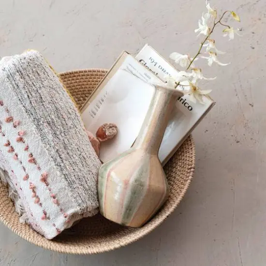 Hello Honey&reg; 10.5" Green & Cream Hand-Painted Crackle Glaze Terra Cotta Vase with Tall Neck {5}