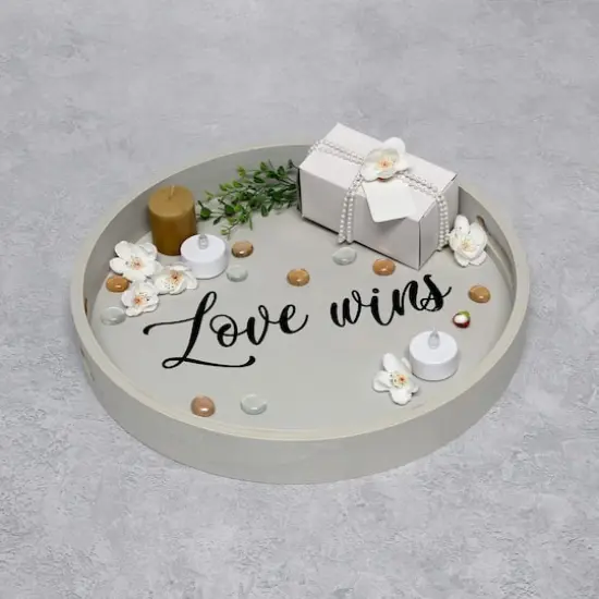 Elegant Designs&trade; 13.8" Round Love Wins Serving Tray with Handles {6}