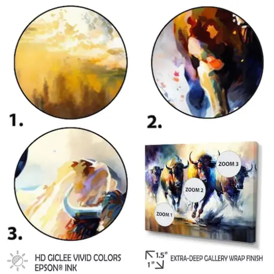 Designart 'Buffalo's Running' Animals Framed Canvas Wall Art Thick Black {4}