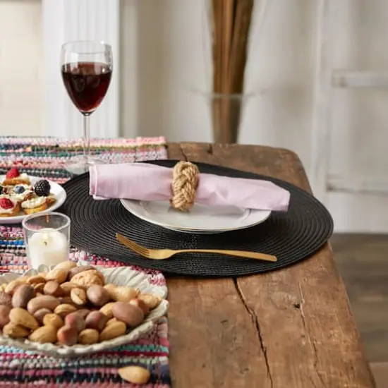 DII&reg; Round Plastic Woven Placemats, 6ct. Black {4}