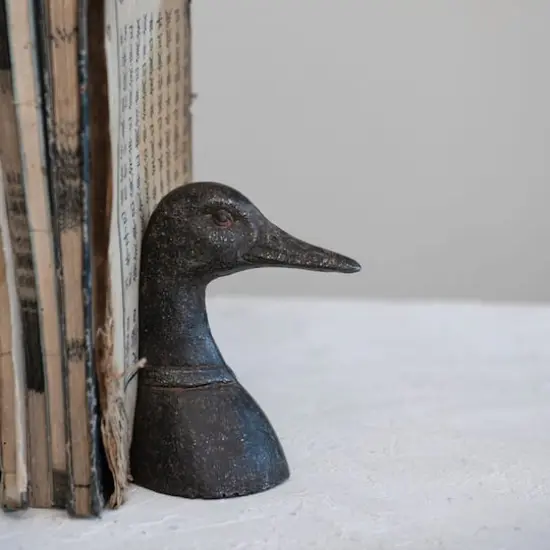 Hello Honey&reg; 5.8" Black Iron Duck Bookends Set {7}