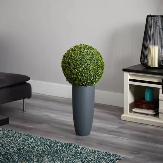 2.5ft. Boxwood Topiary Plant in Gray Cylinder Planter {5}
