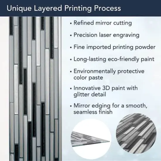 Head West Frameless Reeded Mosaic Printed Wall D&eacute;cor Mirror Black {5}